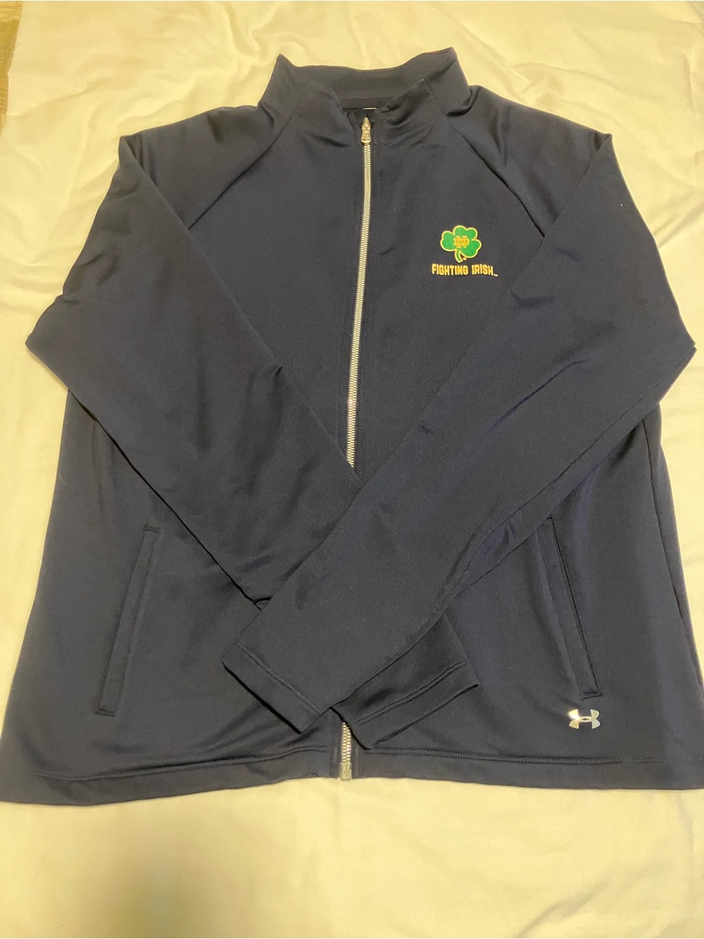 Under Armour Navy Full-Zip Jacket with Green & Yellow Fighting Irish Clover